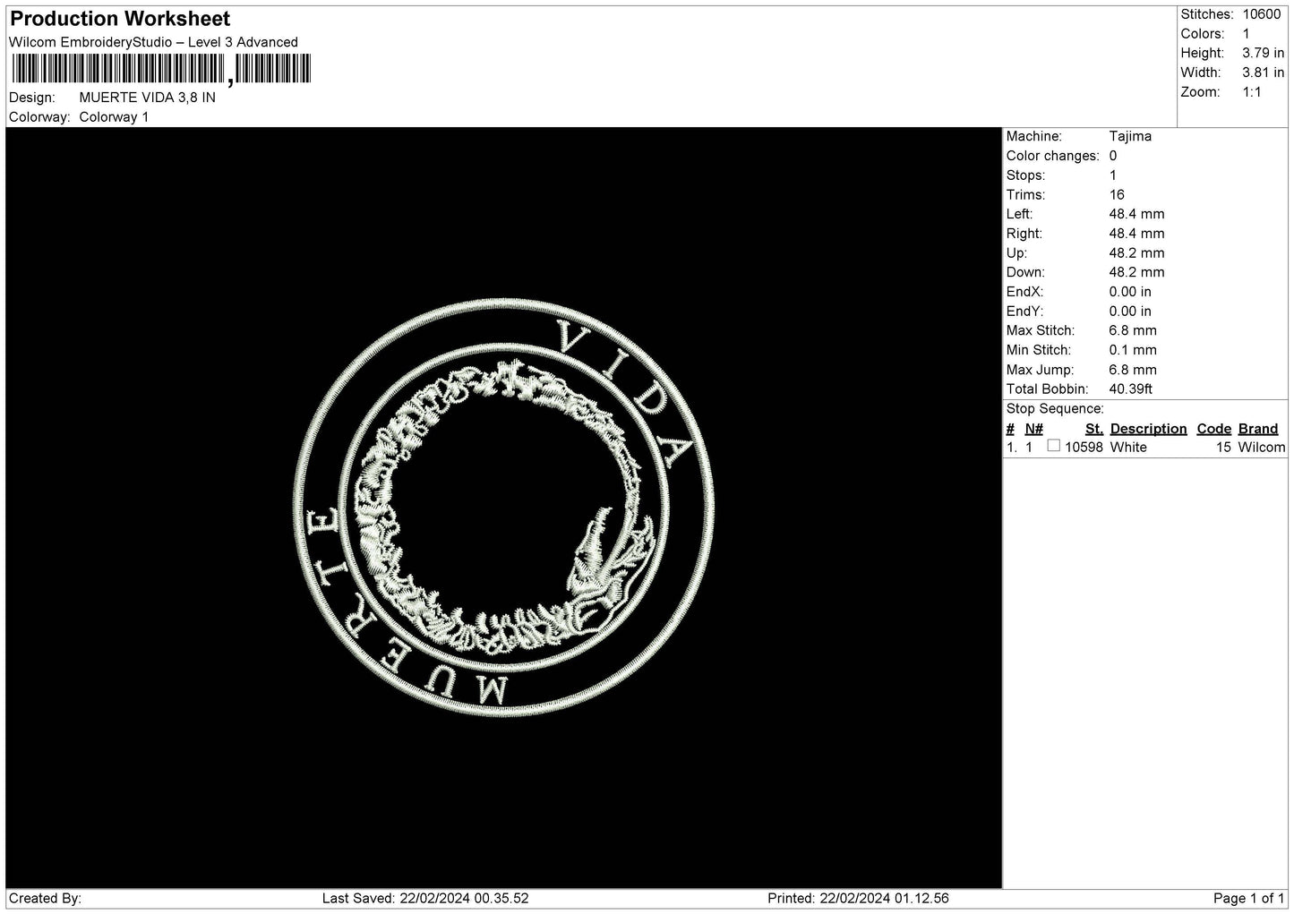 Vida Text Embroidery File 6 sizes