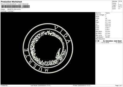 Vida Text Embroidery File 6 sizes