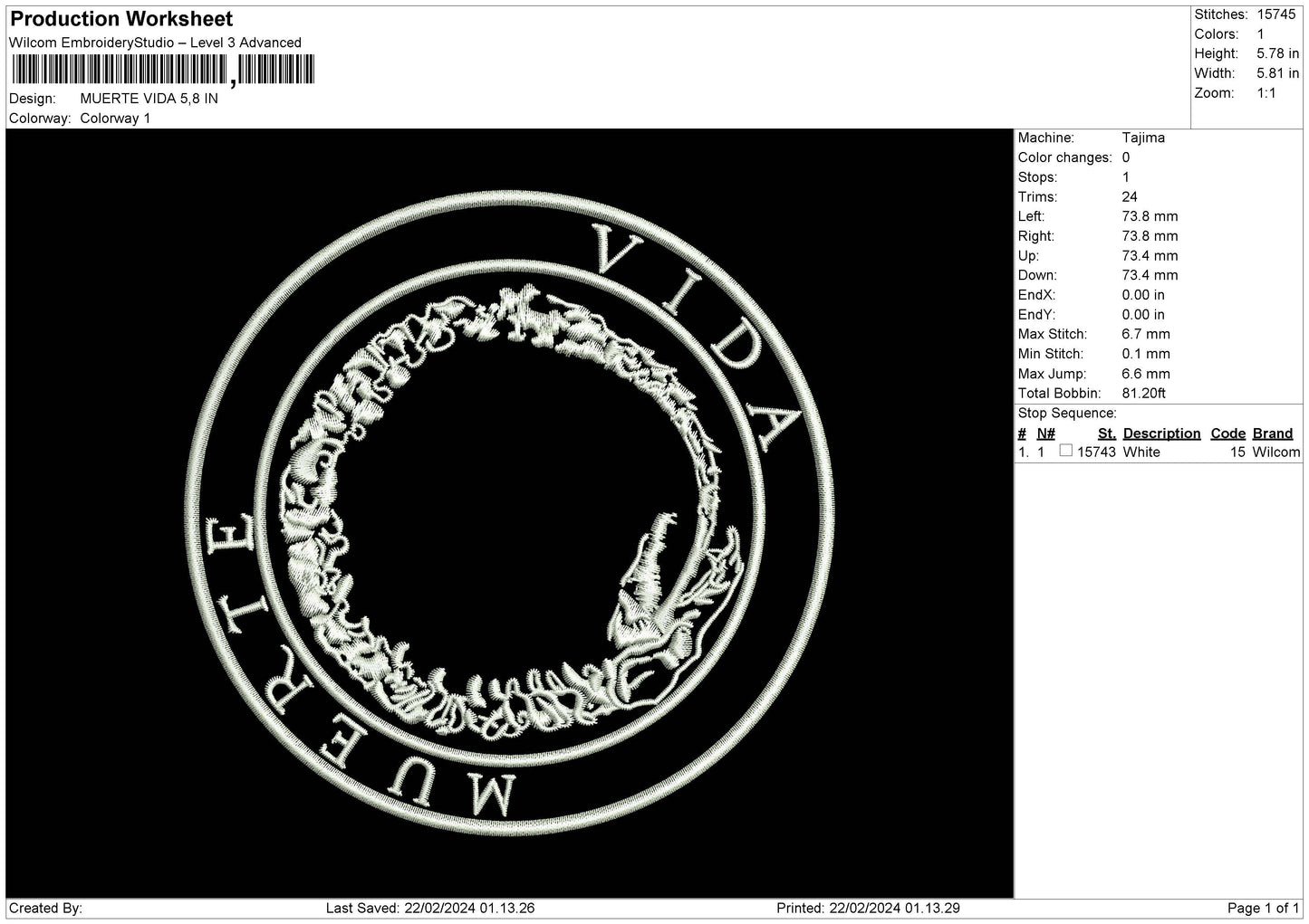 Vida Text Embroidery File 6 sizes