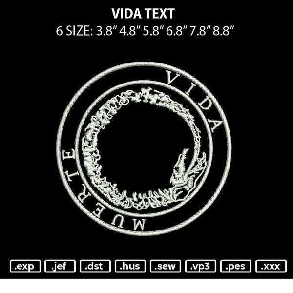 Vida Text Embroidery File 6 sizes