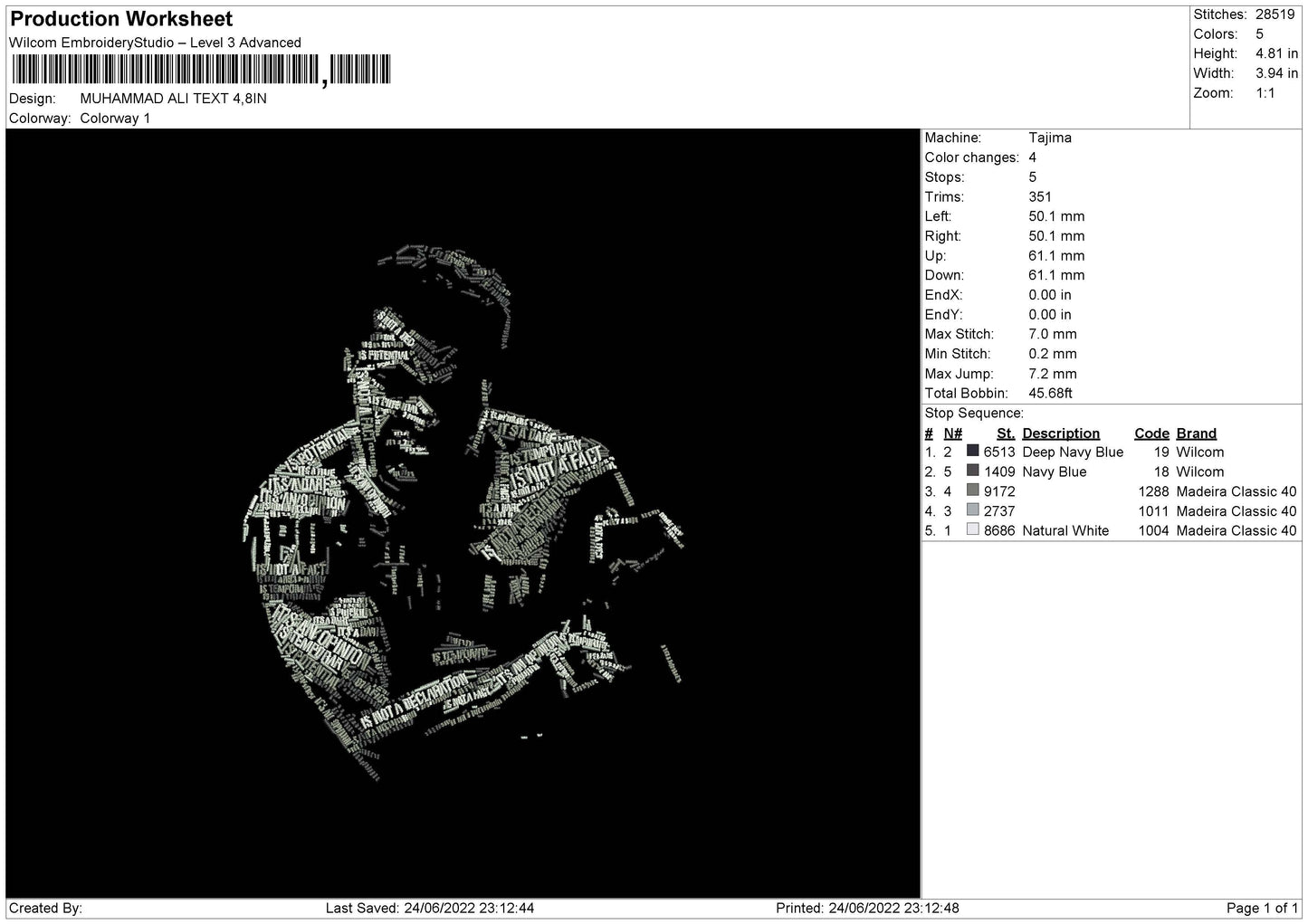 Muhammad Ali Text Embroidery File 4 sizes
