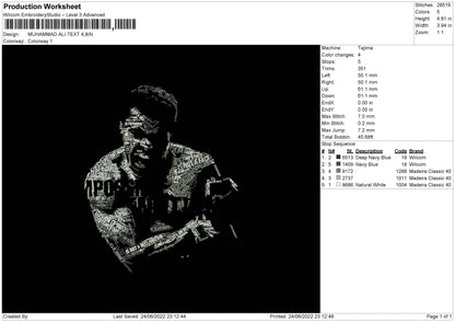 Muhammad Ali Text Embroidery File 4 sizes