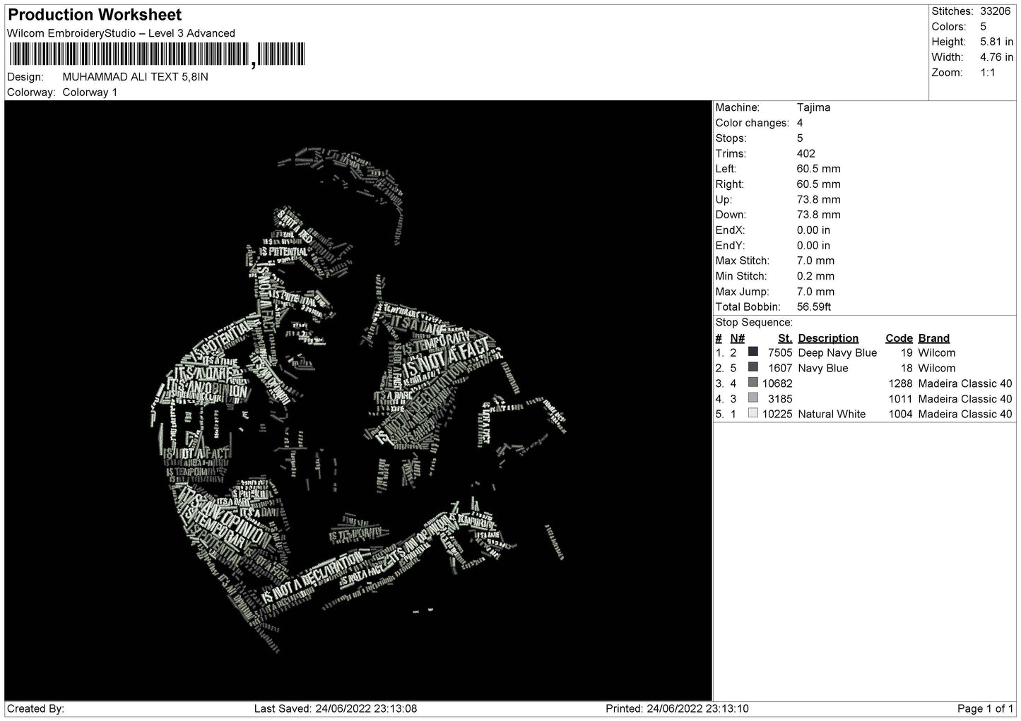 Muhammad Ali Text Embroidery File 4 sizes