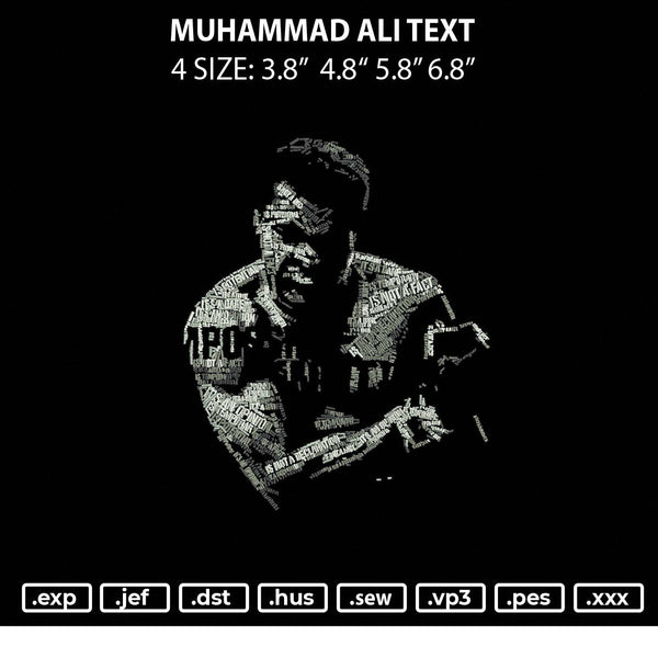 Muhammad Ali Text Embroidery File 4 sizes