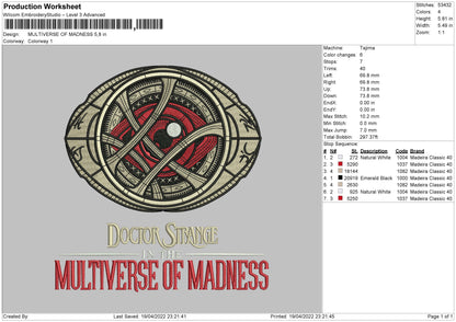 Multiverse Of Madness Embroidery File 4 size
