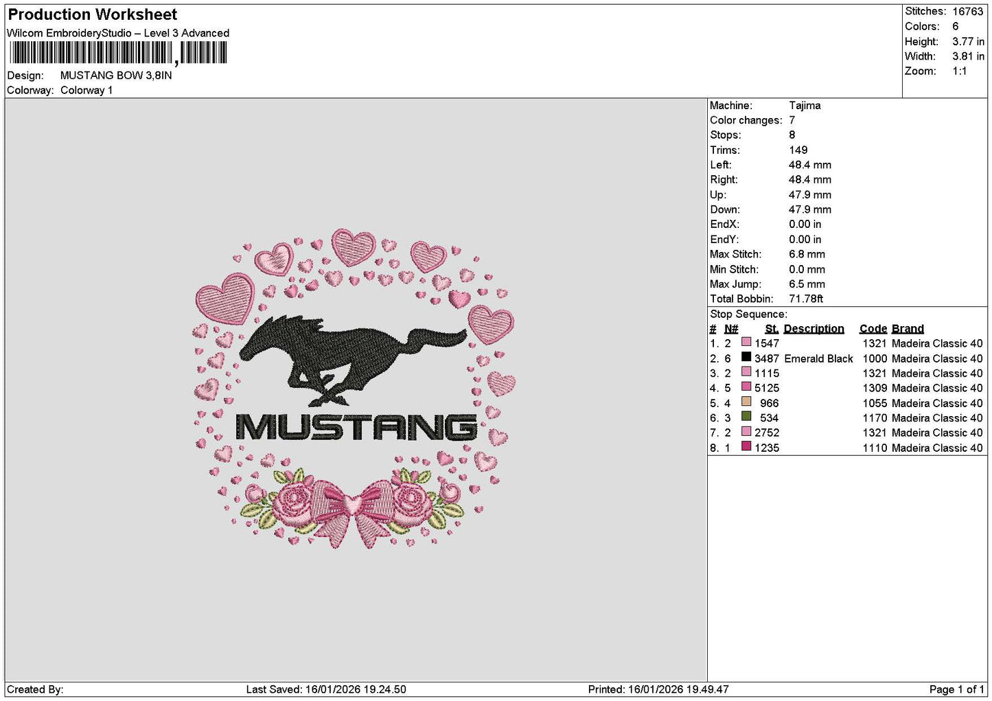 Mustangtext Pink Embroidery File 6 sizes
