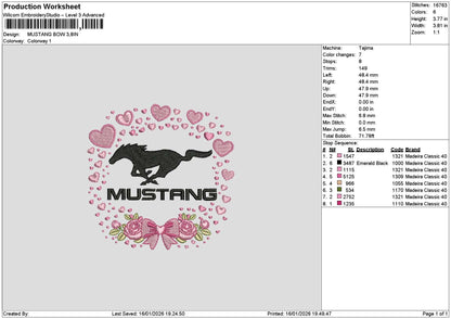 Mustangtext Pink Embroidery File 6 sizes