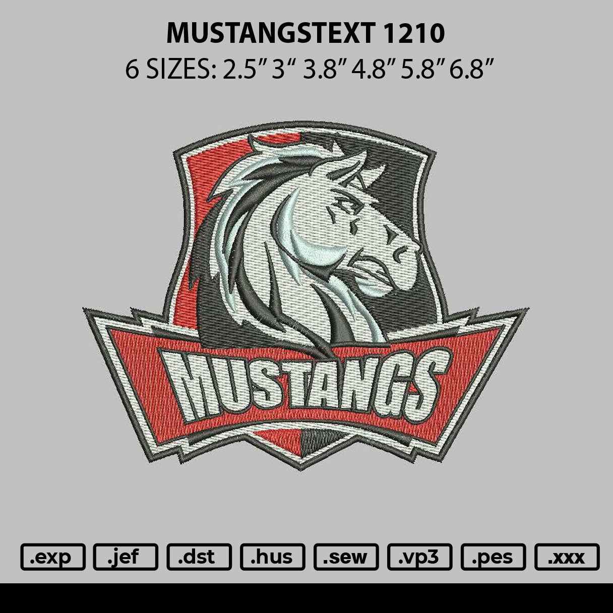Mustangstext 1210 Embroidery File 6 sizes