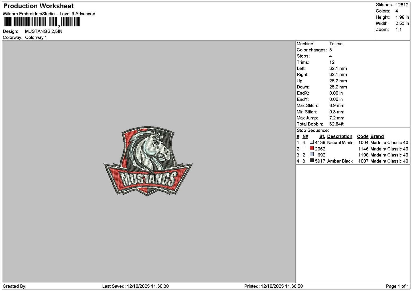 Mustangstext 1210 Embroidery File 6 sizes