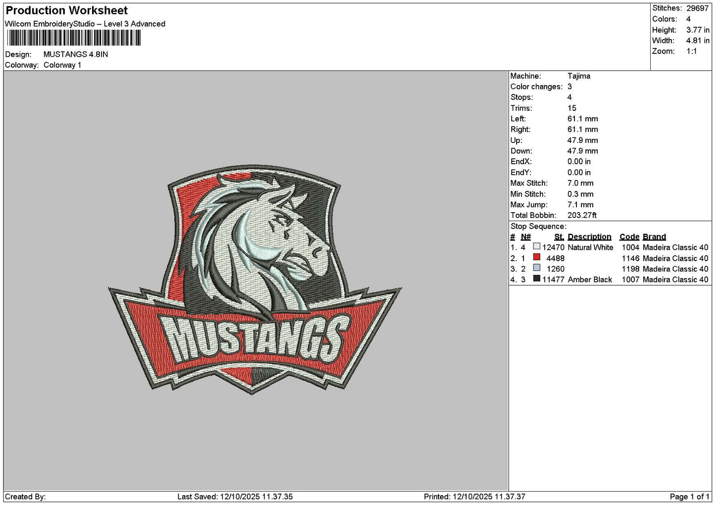 Mustangstext 1210 Embroidery File 6 sizes