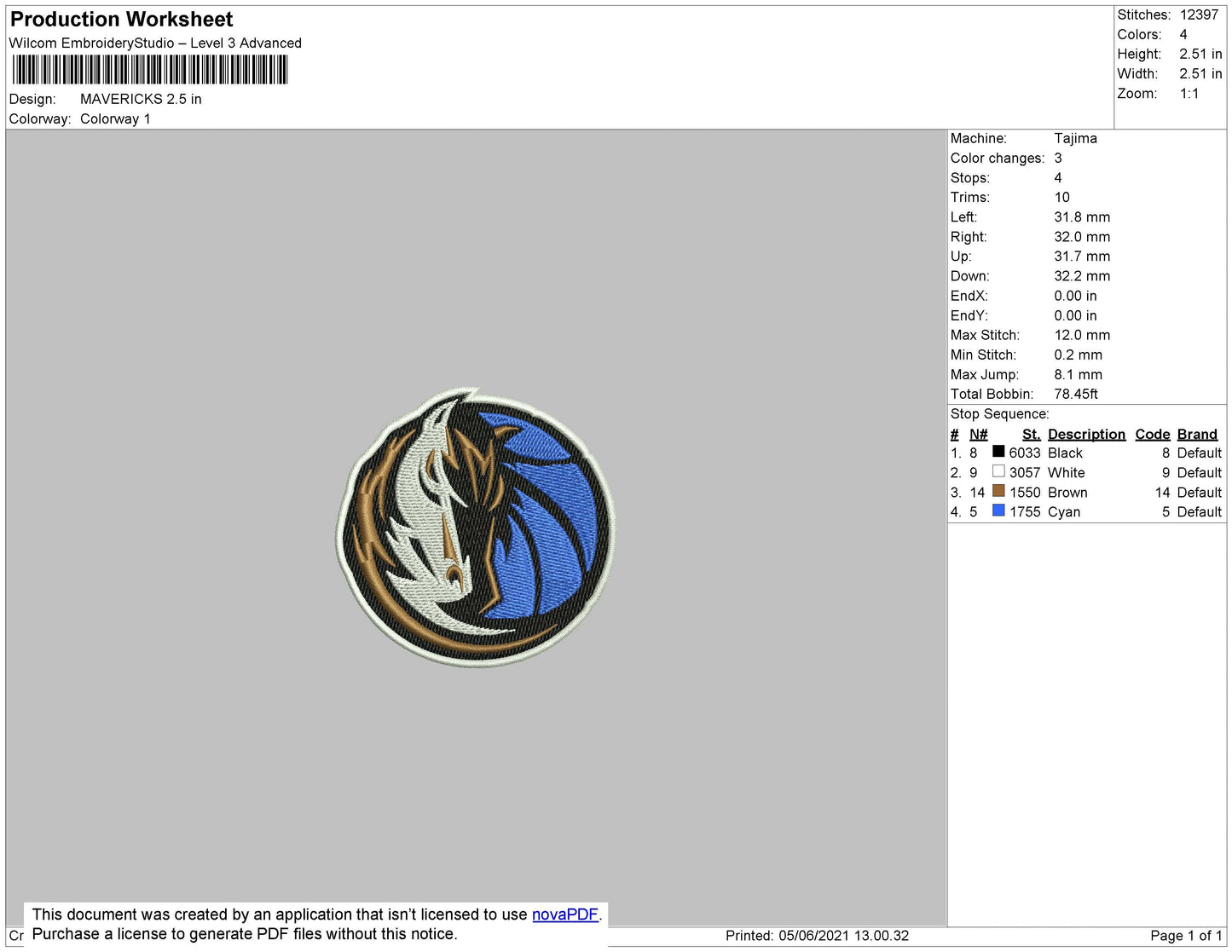 Mavericks Embroidery File 5 size