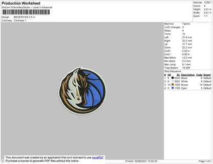 Mavericks Embroidery File 5 size
