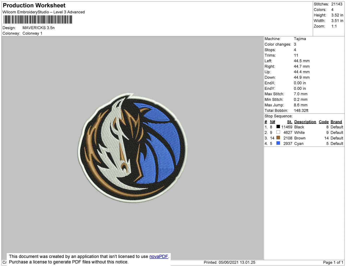 Mavericks Embroidery File 5 size