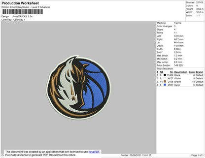 Mavericks Embroidery File 5 size