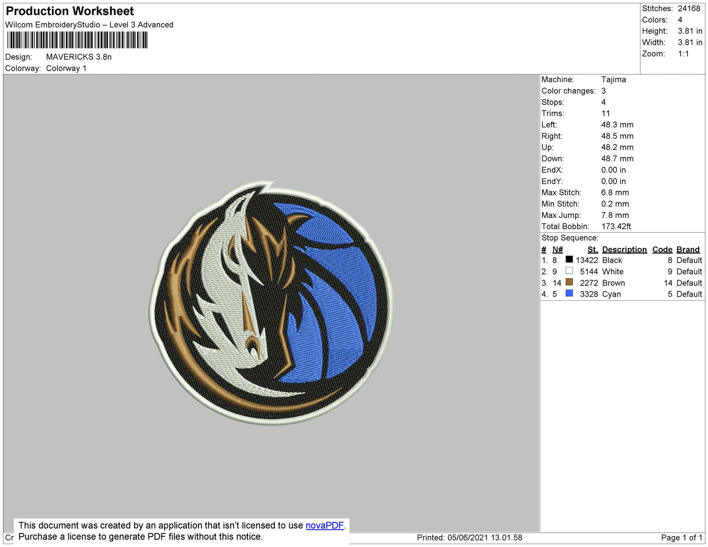Mavericks Embroidery File 5 size
