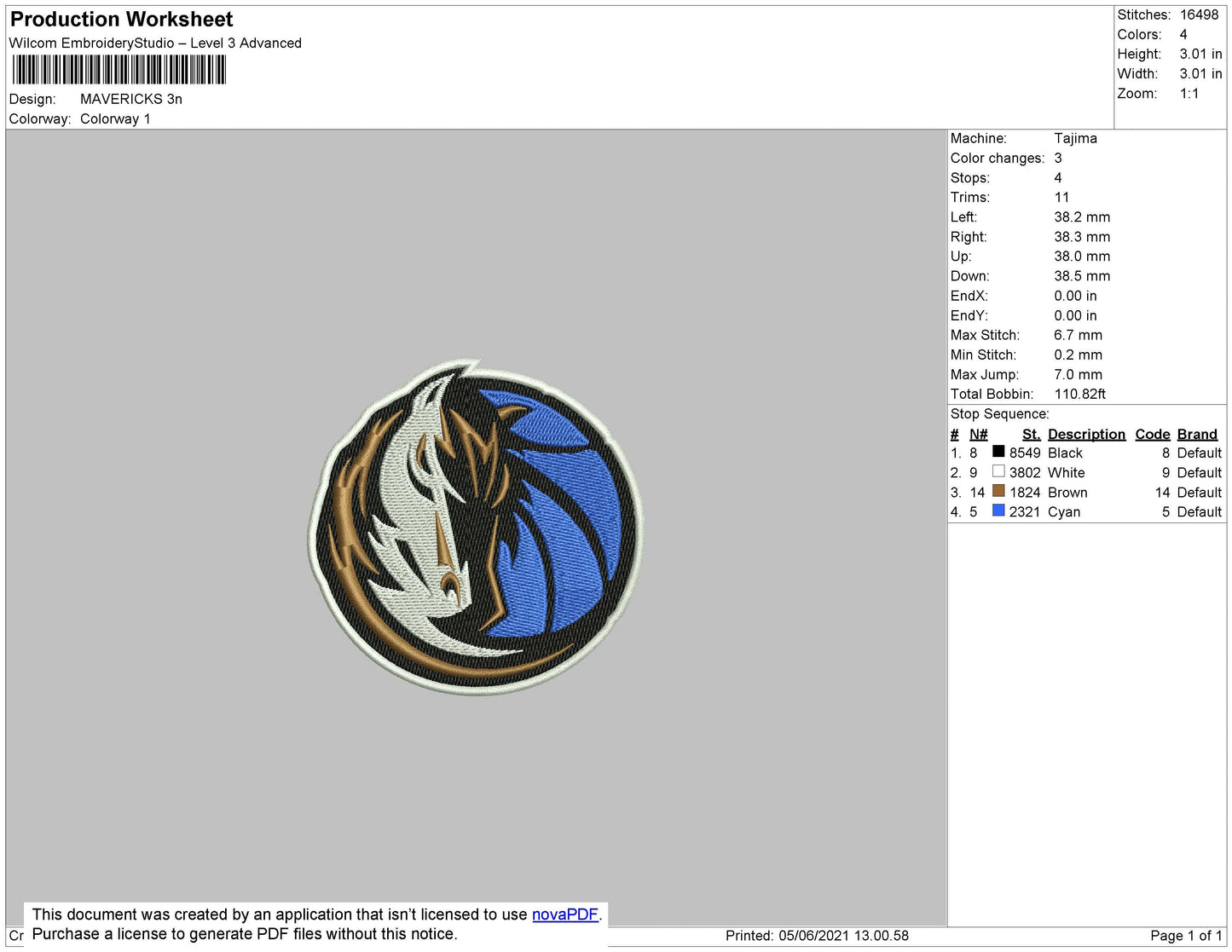 Mavericks Embroidery File 5 size