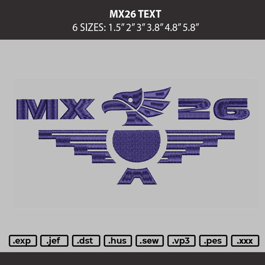 Mx26 Text Embroidery Machine Design File 6 sizes