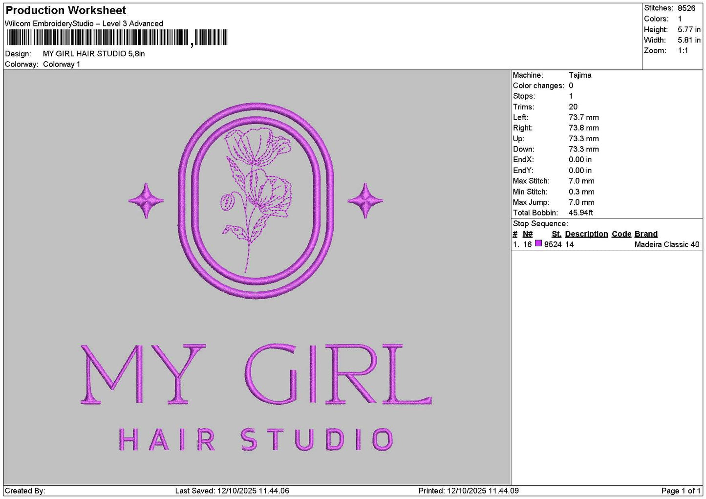 Mygirltext Embroidery File 6 sizes