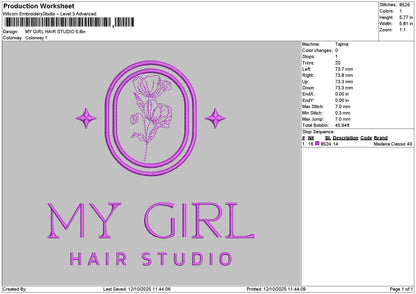 Mygirltext Embroidery File 6 sizes