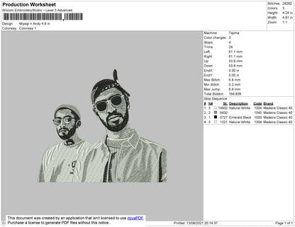 Miyagi And Andy Embroidery File 4 size