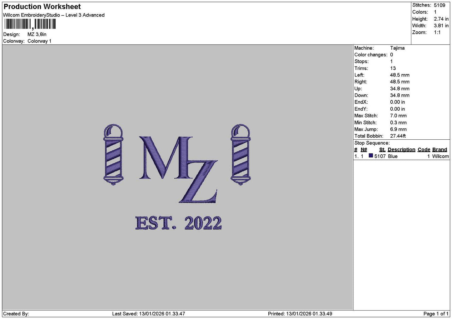 Mz Text Embroidery File 6 sizes
