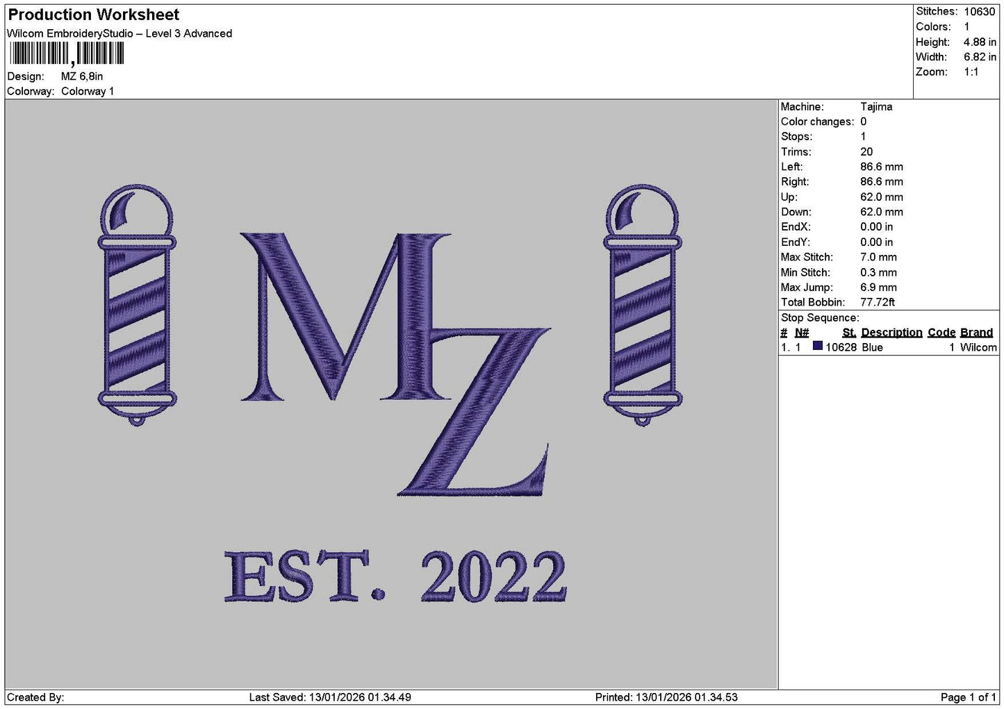 Mz Text Embroidery File 6 sizes