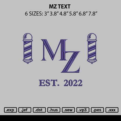 Mz Text Embroidery File 6 sizes