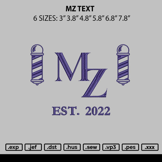 Mz Text Embroidery File 6 sizes