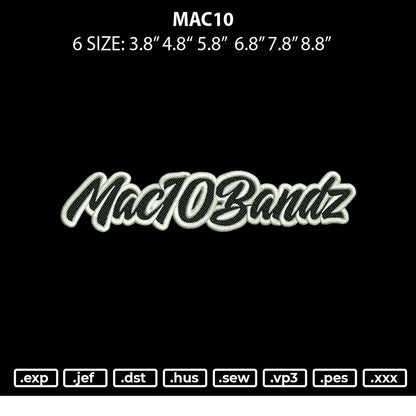 Mac10 Embroidery File 6 sizes