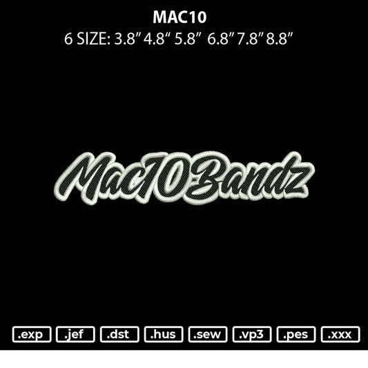 Mac10 Embroidery File 6 sizes