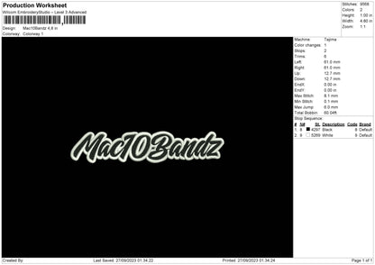 Mac10 Embroidery File 6 sizes