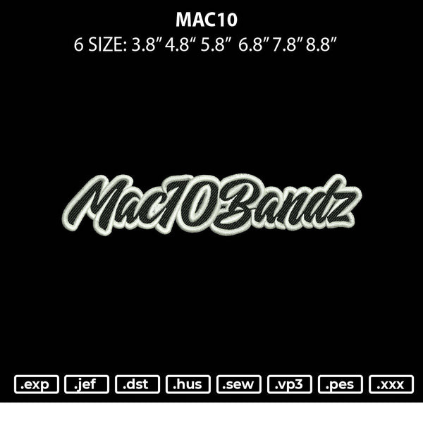 Mac10 Embroidery File 6 sizes