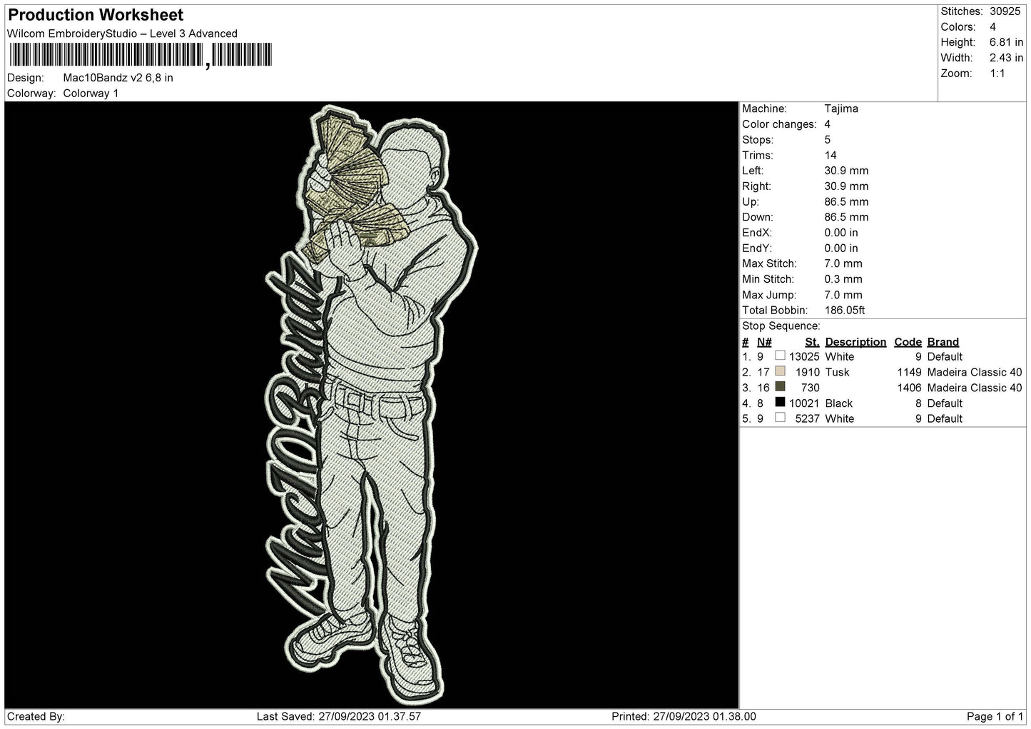 Mac10 V2 Embroidery File 6 sizes