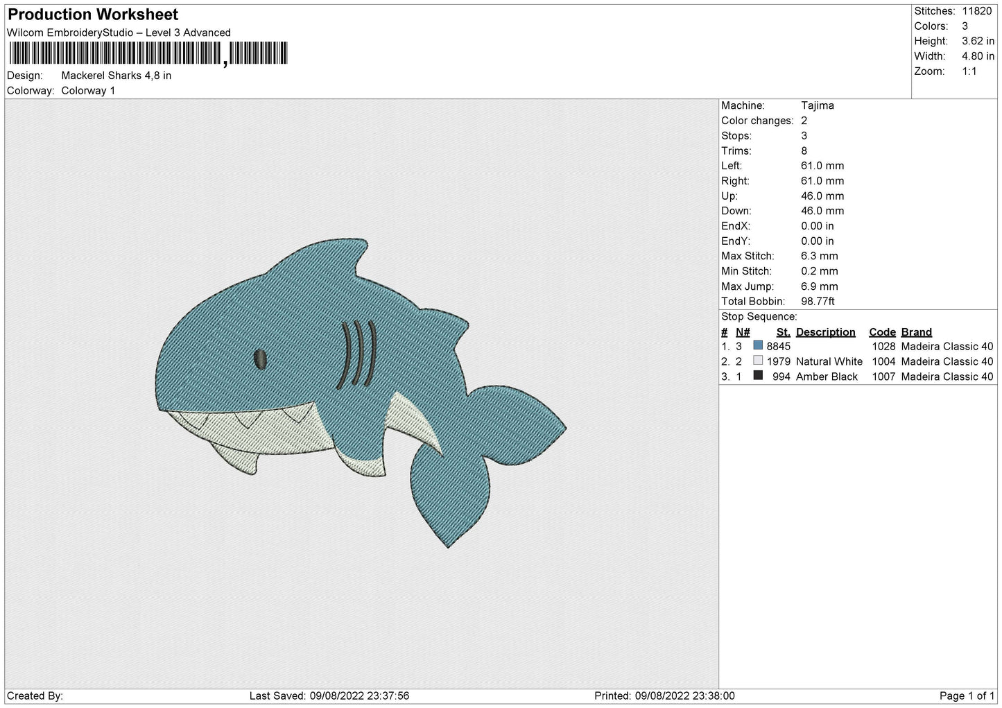 Mackerel Sharks Embroidery File 4 sizes