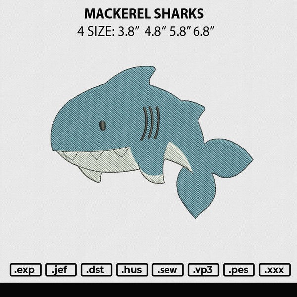 Mackerel Sharks Embroidery File 4 sizes
