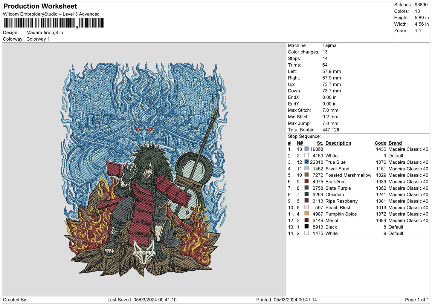 Blue Fire Embroidery File 6 sizes
