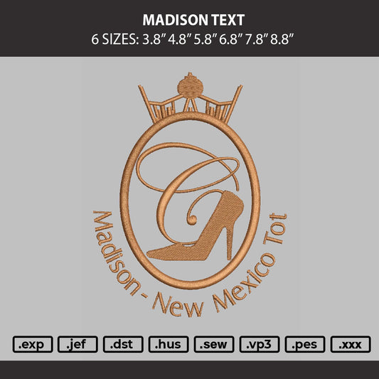 Madison Text Embroidery Machine Design File 6 sizes