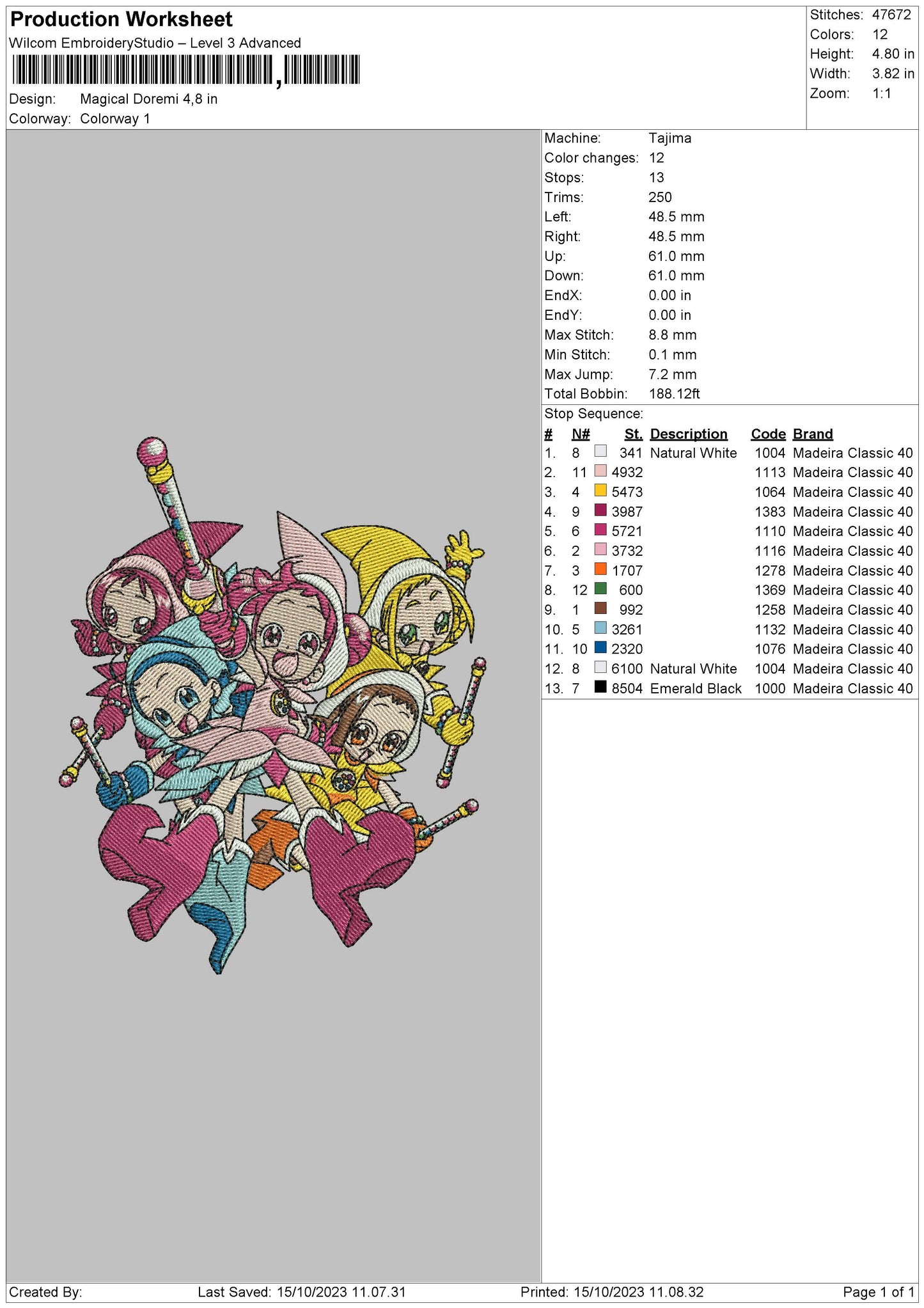 Doremi Embroidery File 6 sizes