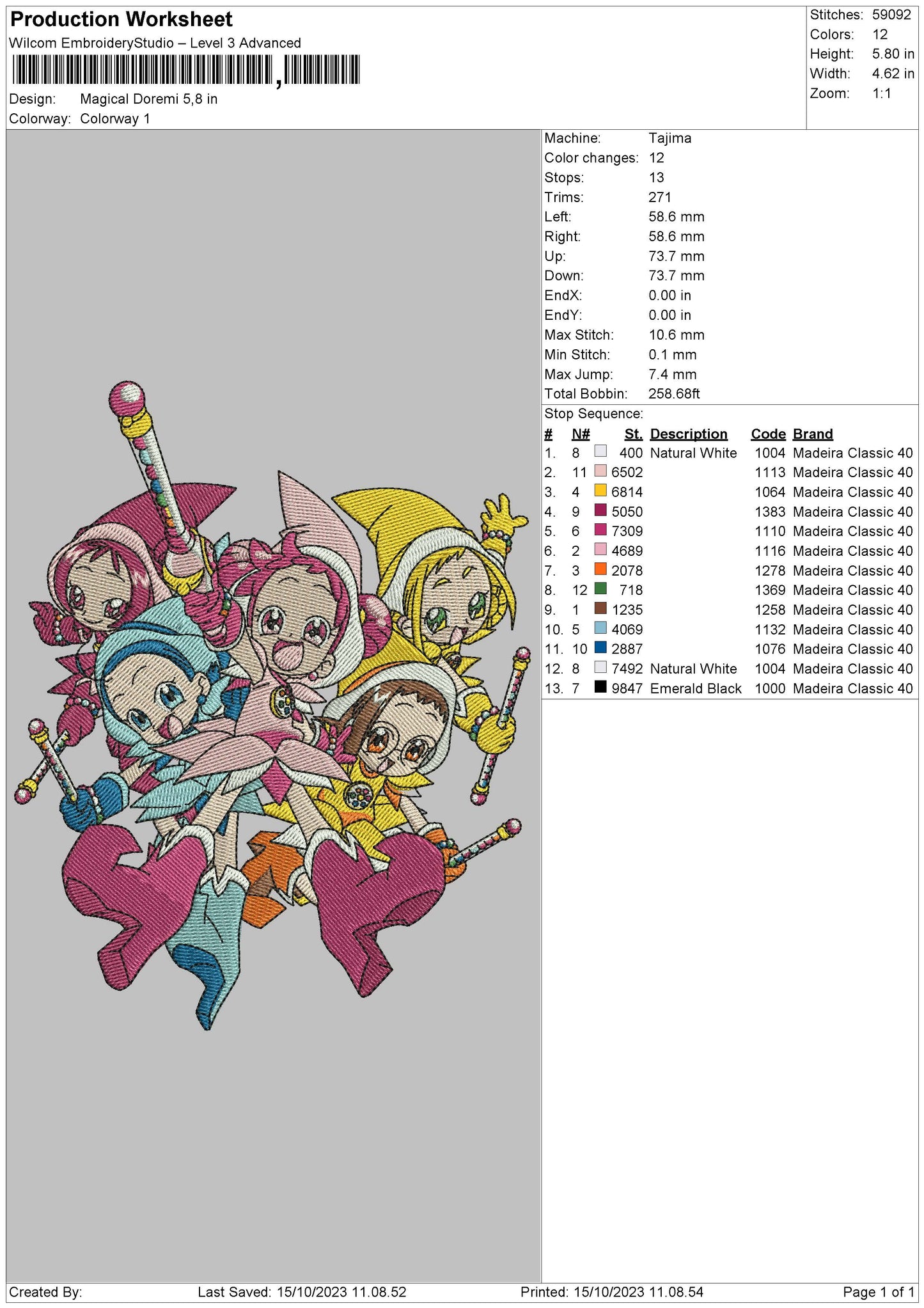 Doremi Embroidery File 6 sizes