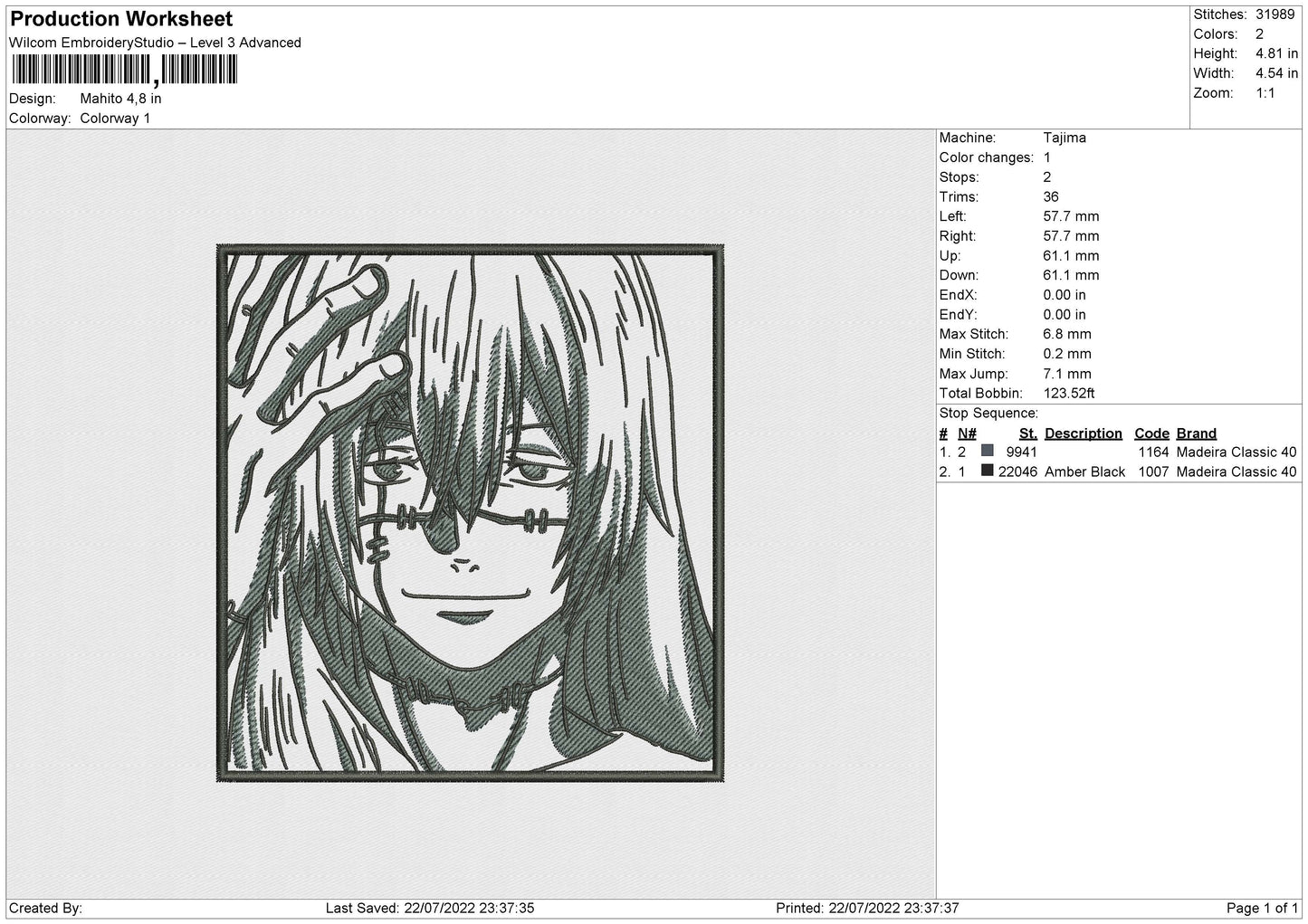 Mahito Embroidery File 4 sizes