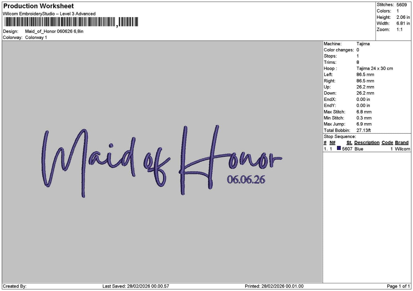 Maidtext Embroidery File 6 sizes