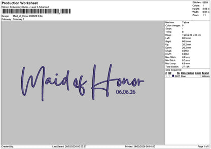 Maidtext Embroidery File 6 sizes