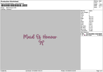 Maidtext 001 Embroidery File 6 sizes