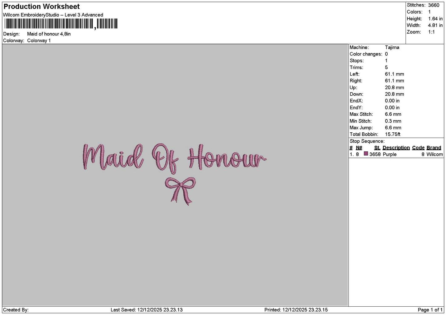 Maidtext 001 Embroidery File 6 sizes