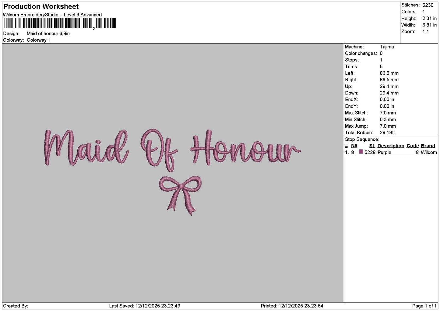 Maidtext 001 Embroidery File 6 sizes