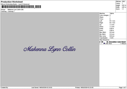 Makennatext Embroidery File 6 sizes