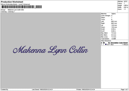 Makennatext Embroidery File 6 sizes