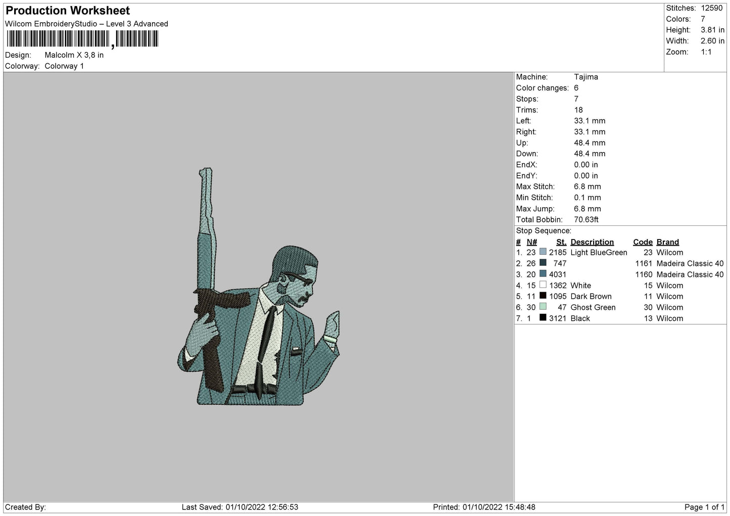 Malcolm X Embroidery File 5 sizes