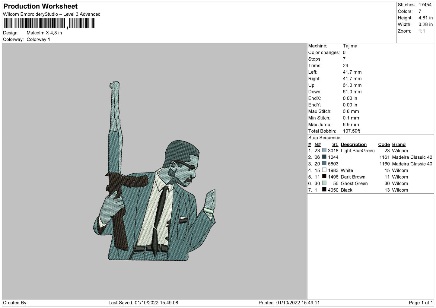Malcolm X Embroidery File 5 sizes