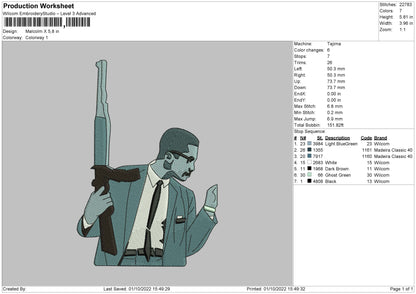 Malcolm X Embroidery File 5 sizes